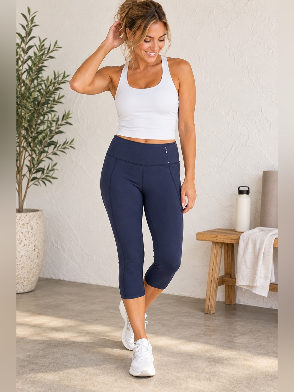 Calia Carrie Underwood Navy Blue Crop Capri Athletic Surplice Back Hem Leggings